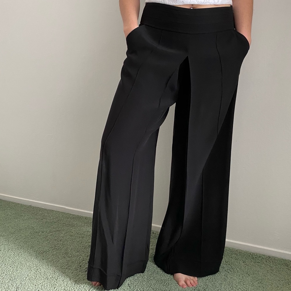 Black Woven Wide Leg Pant